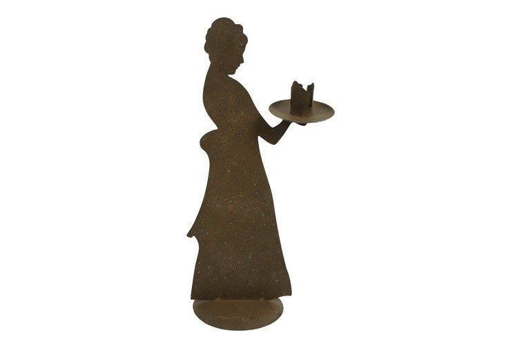 Świecznik metalowy anioł rdzawy 35 cm