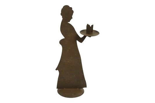 Świecznik metalowy anioł rdzawy 35 cm