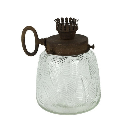 Lampion metalowy ze szkłem rdzawy 20 cm