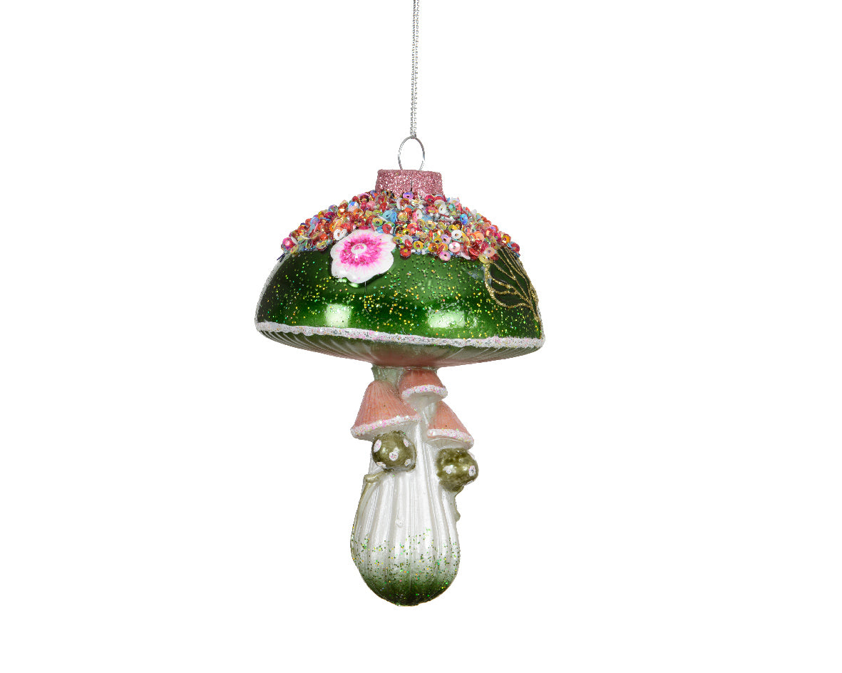 Zawieszka szklana zielony grzybek (bombka)