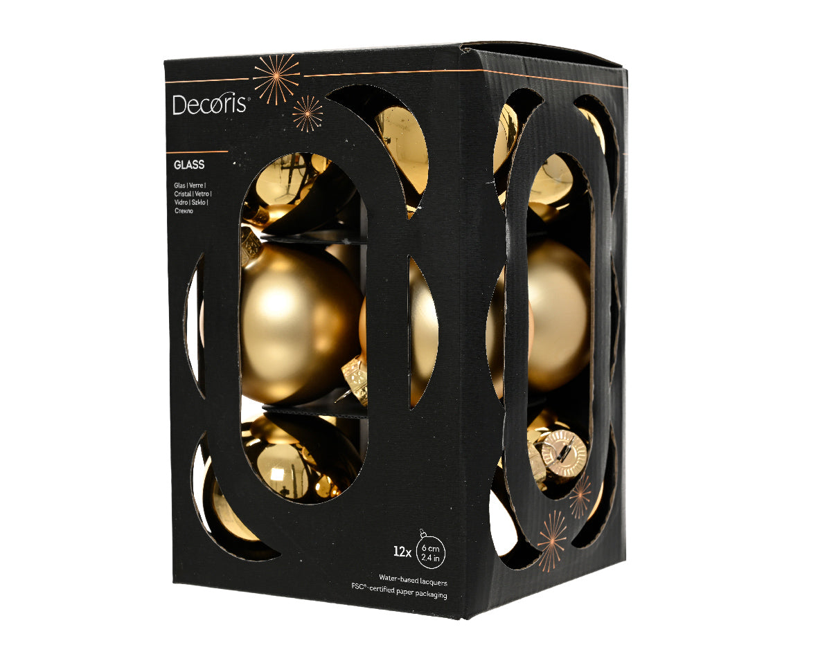 Szklane bombki 6 cm – złote, mat i połysk (12 szt.)