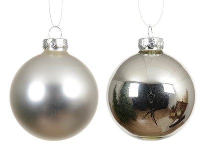 Szklane bombki 6 cm – srebrne, mat i połysk (12 szt.)