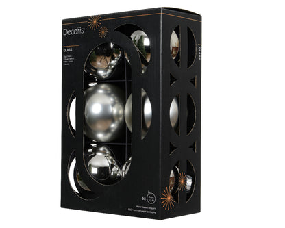 Szklane bombki 8 cm – srebrne, mat i połysk (6 szt.)