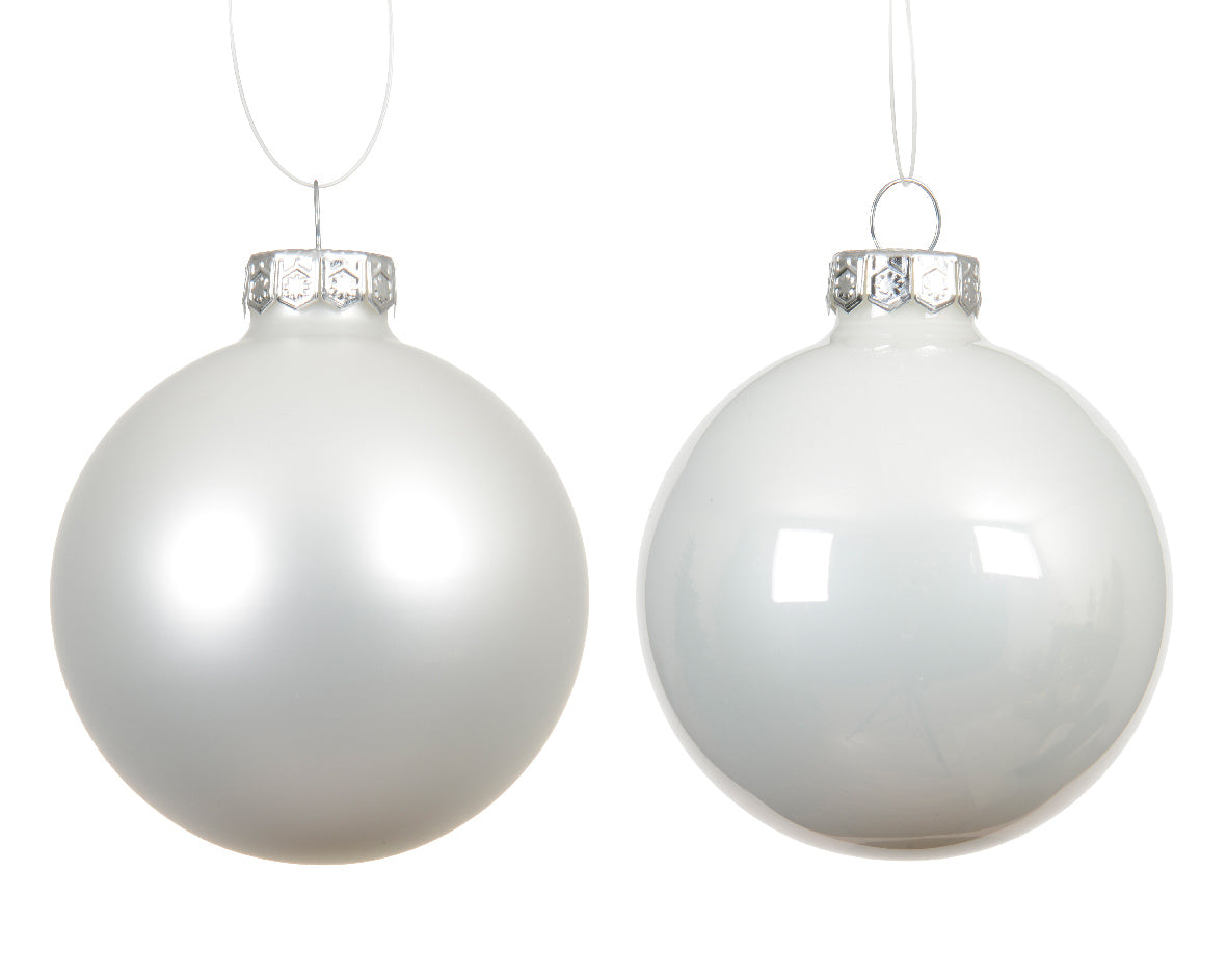 Szklane bombki 8 cm – zimna biel, mat i połysk (6 szt.)