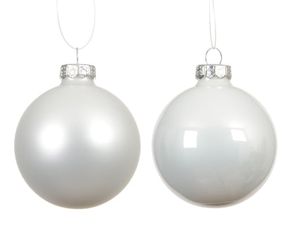 Szklane bombki 10 cm – zimna biel, mat i połysk (4 szt.)