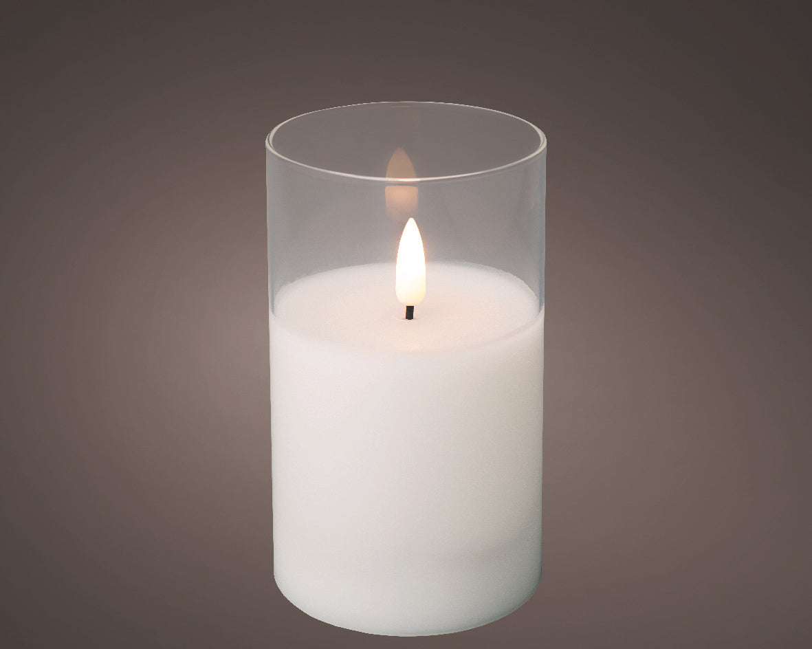 Świeca LED w szkle efekt knota 12.5 cm ciepła biel