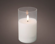 Świeca LED w szkle efekt knota 12.5 cm ciepła biel