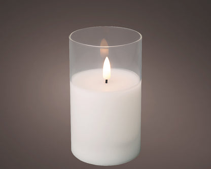 Świeca LED w szkle efekt knota 12.5 cm ciepła biel