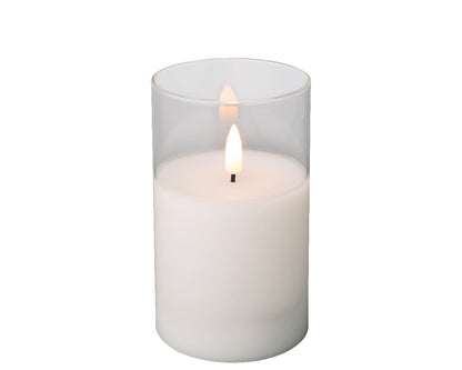 Świeca LED w szkle efekt knota 12.5 cm ciepła biel