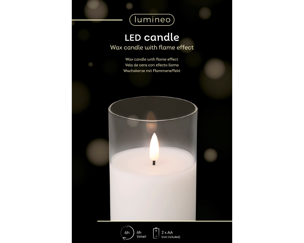 Świeca LED w szkle efekt knota 12.5 cm ciepła biel