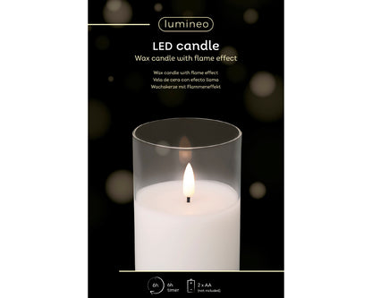 Świeca LED w szkle efekt knota 12.5 cm ciepła biel