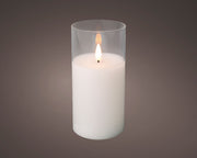 Świeca LED w szkle efekt knota 15 cm ciepła biel