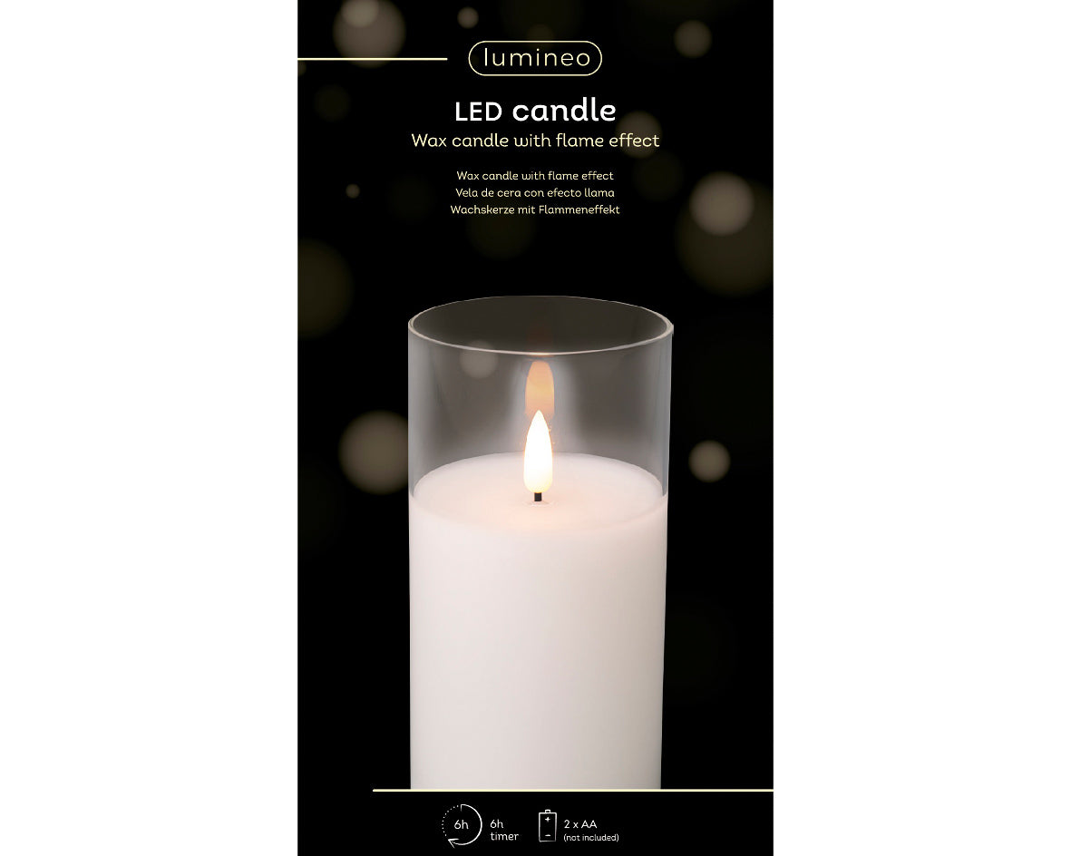 Świeca LED w szkle efekt knota 15 cm ciepła biel