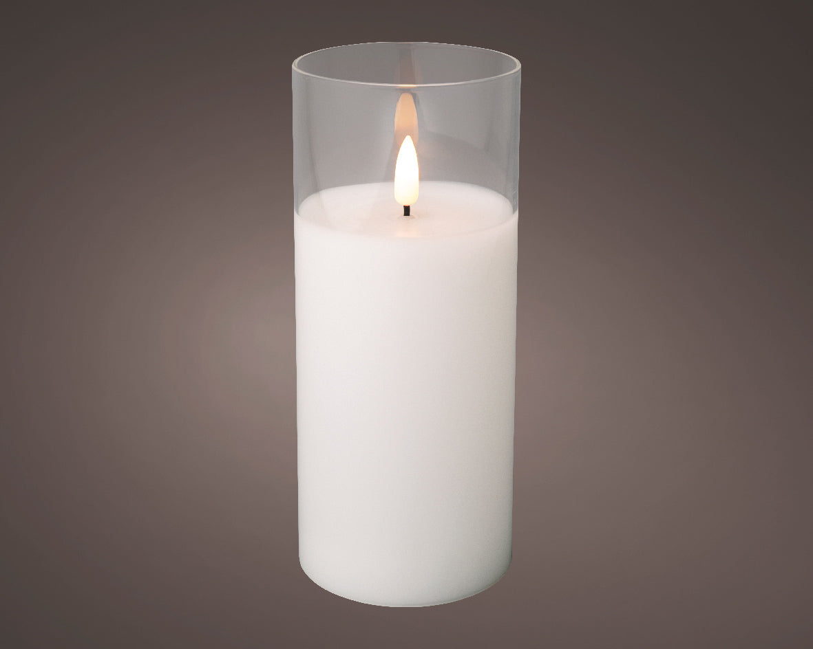 Świeca LED w szkle efekt knota 17.5 cm ciepła biel