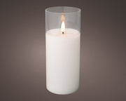 Świeca LED w szkle efekt knota 17.5 cm ciepła biel