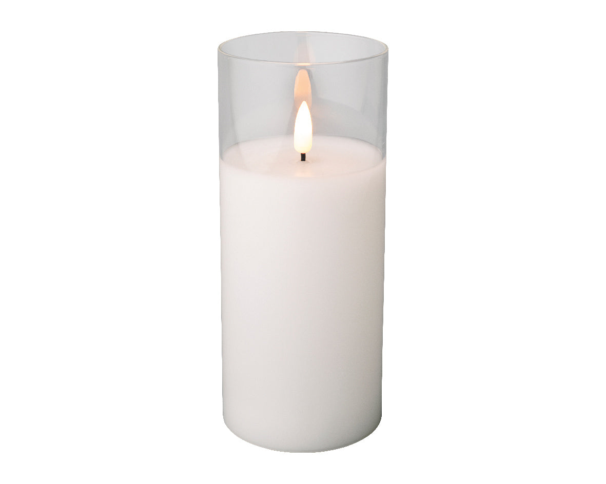 Świeca LED w szkle efekt knota 17.5 cm ciepła biel