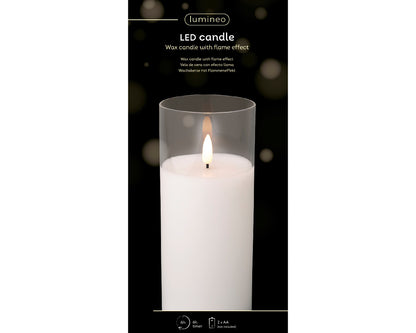 Świeca LED w szkle efekt knota 17.5 cm ciepła biel