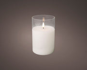 Świeca LED w szkle szeroka efekt knota 15 cm ciepła biel
