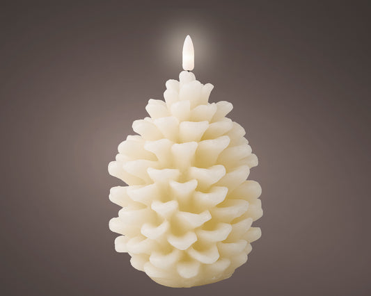Świeca LED „Szyszka” z efektem knota kremowa 15,6 cm światło stałe
