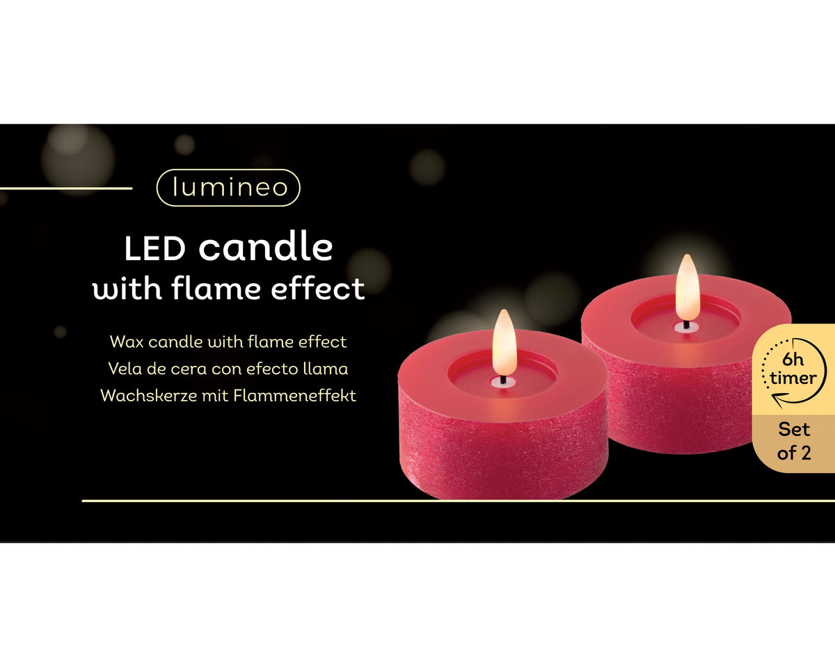 Świeczki LED tealight 6 cm czerwone 2 szt. efekt płomienia