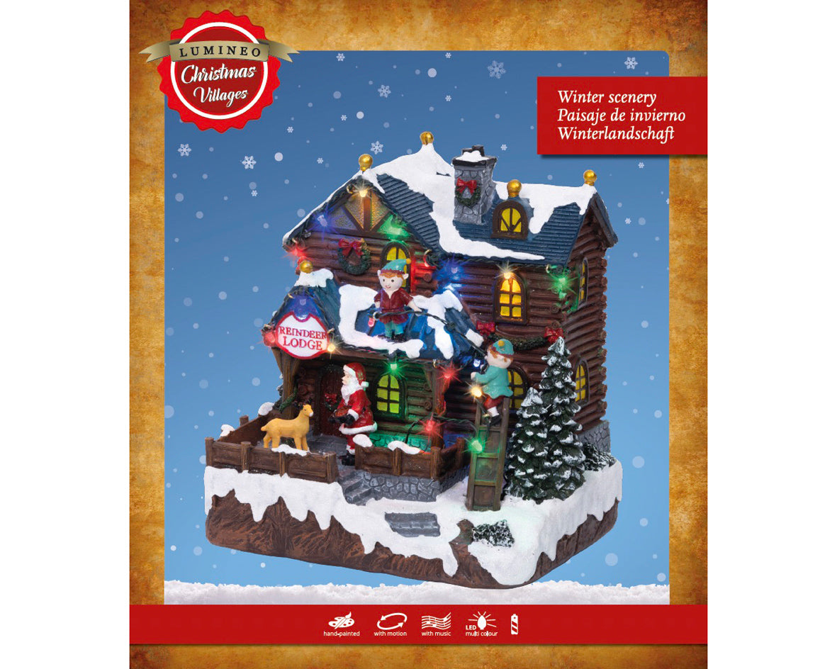 Pozytywka LED Domek Reniferów na baterie XXL