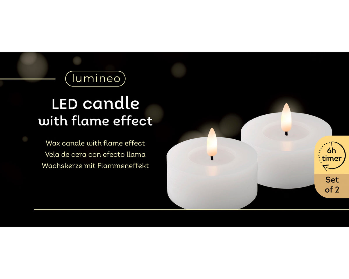 Świeczki LED tealight 6 cm białe –  2 szt., efekt płomienia