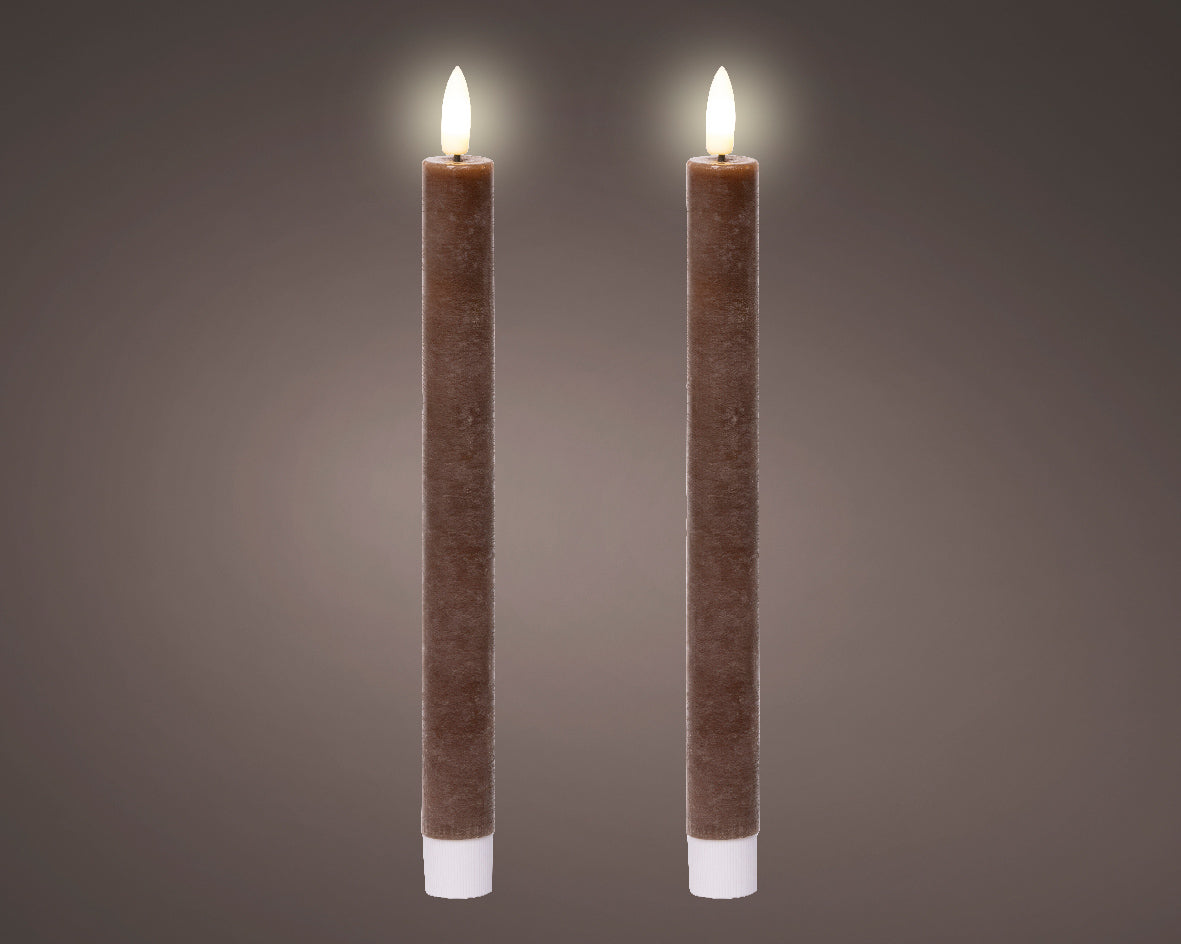 Świeca LED stołowa 2 szt. ciemnobrązowa 24.5 cm stały płomień