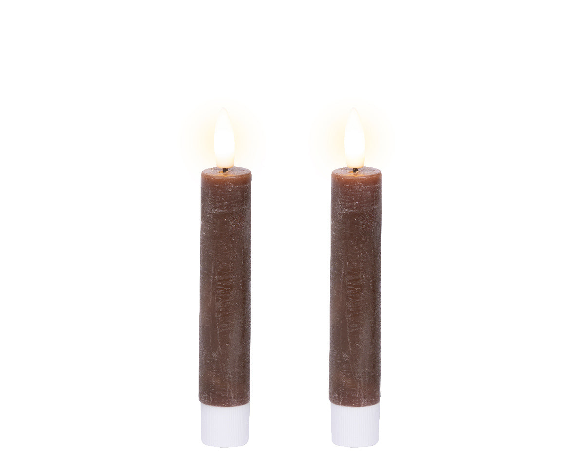 Świeca LED stołowa 2 szt. ciemnobrązowa 14.5 cm stały płomień