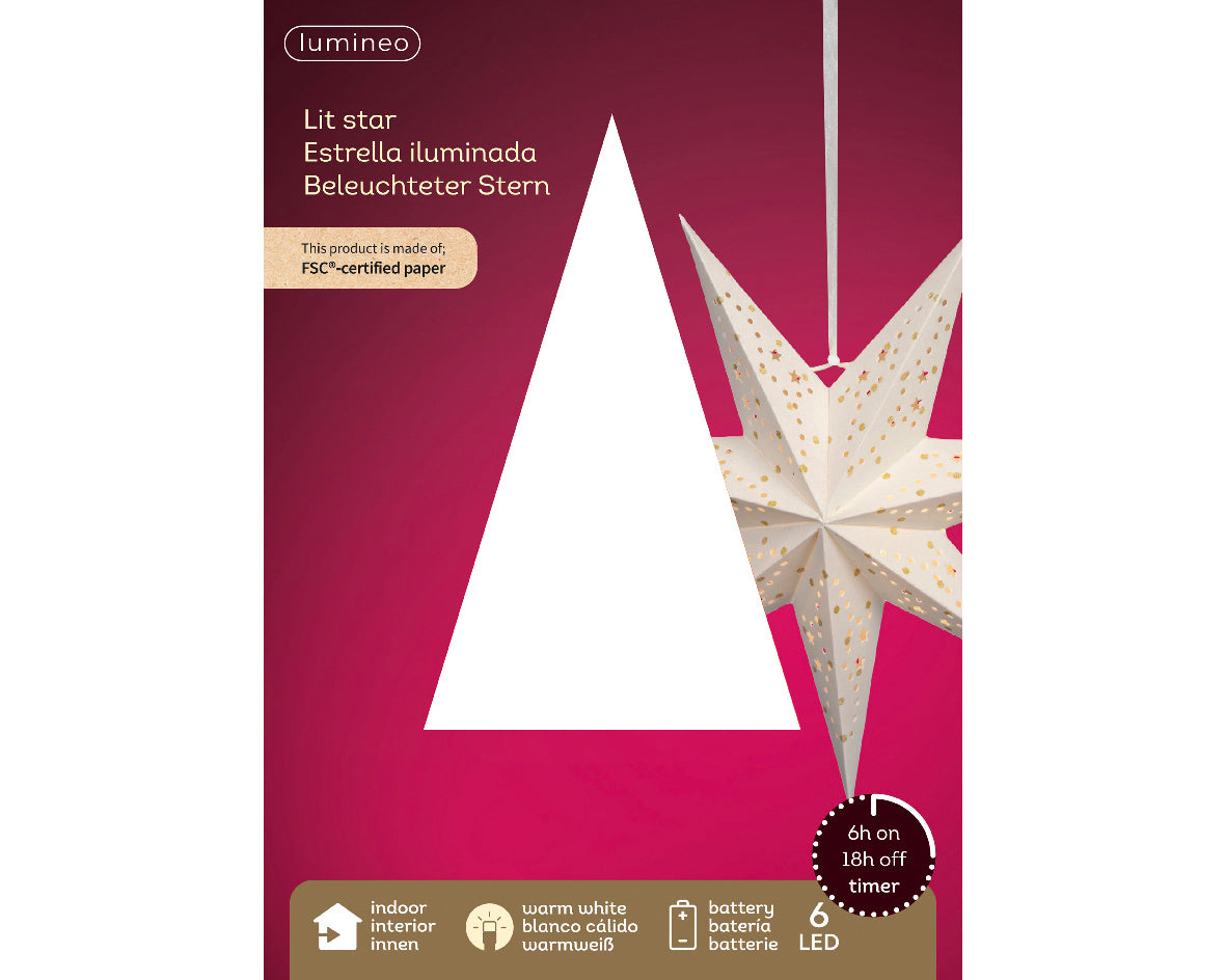 Papierowa gwiazda na baterie LED 38 cm biała