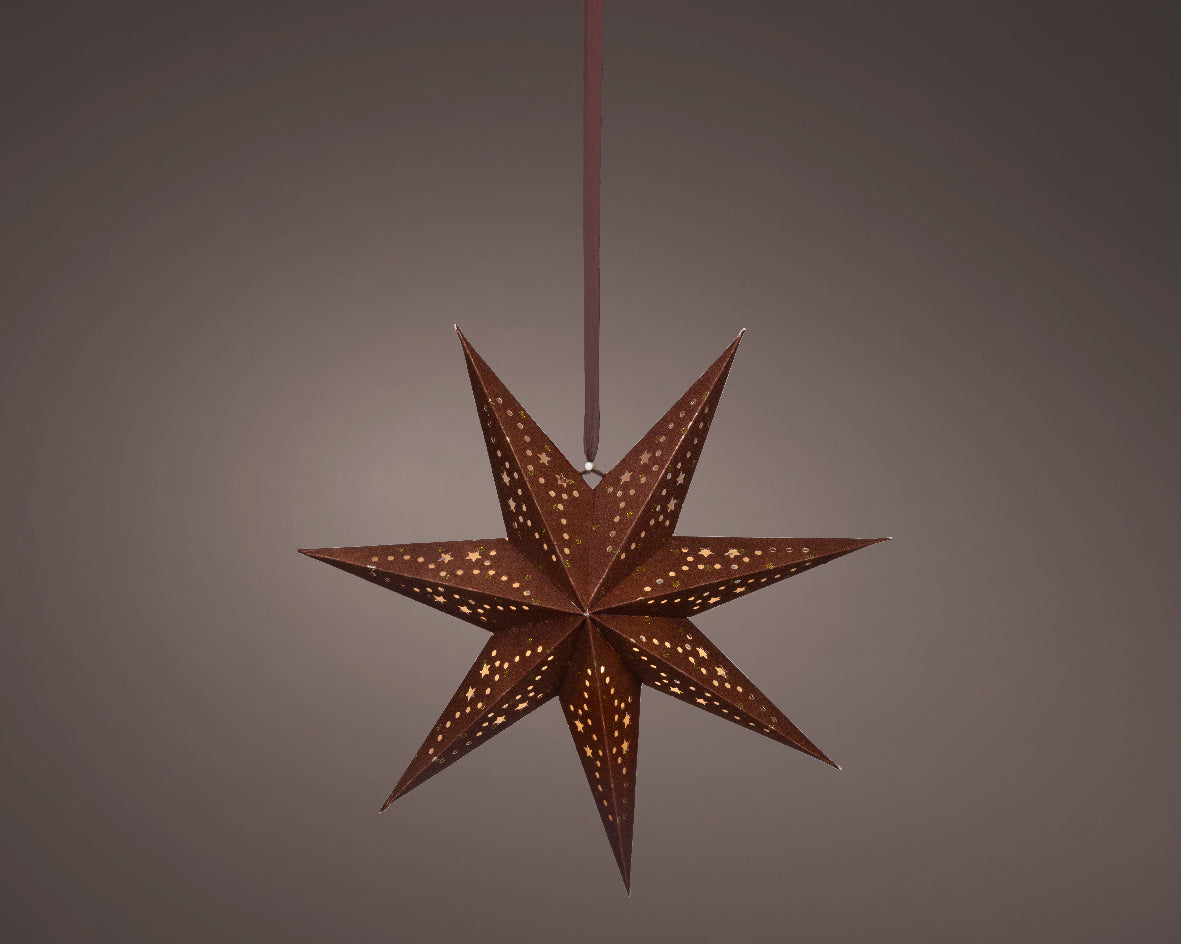 Papierowa gwiazda na baterie LED 38 cm brązowa