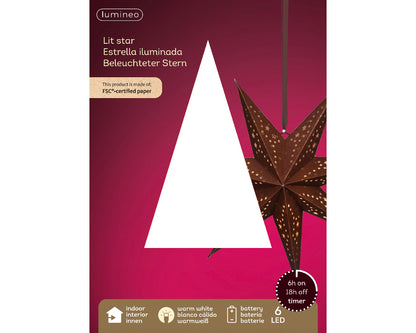 Papierowa gwiazda na baterie LED 38 cm brązowa