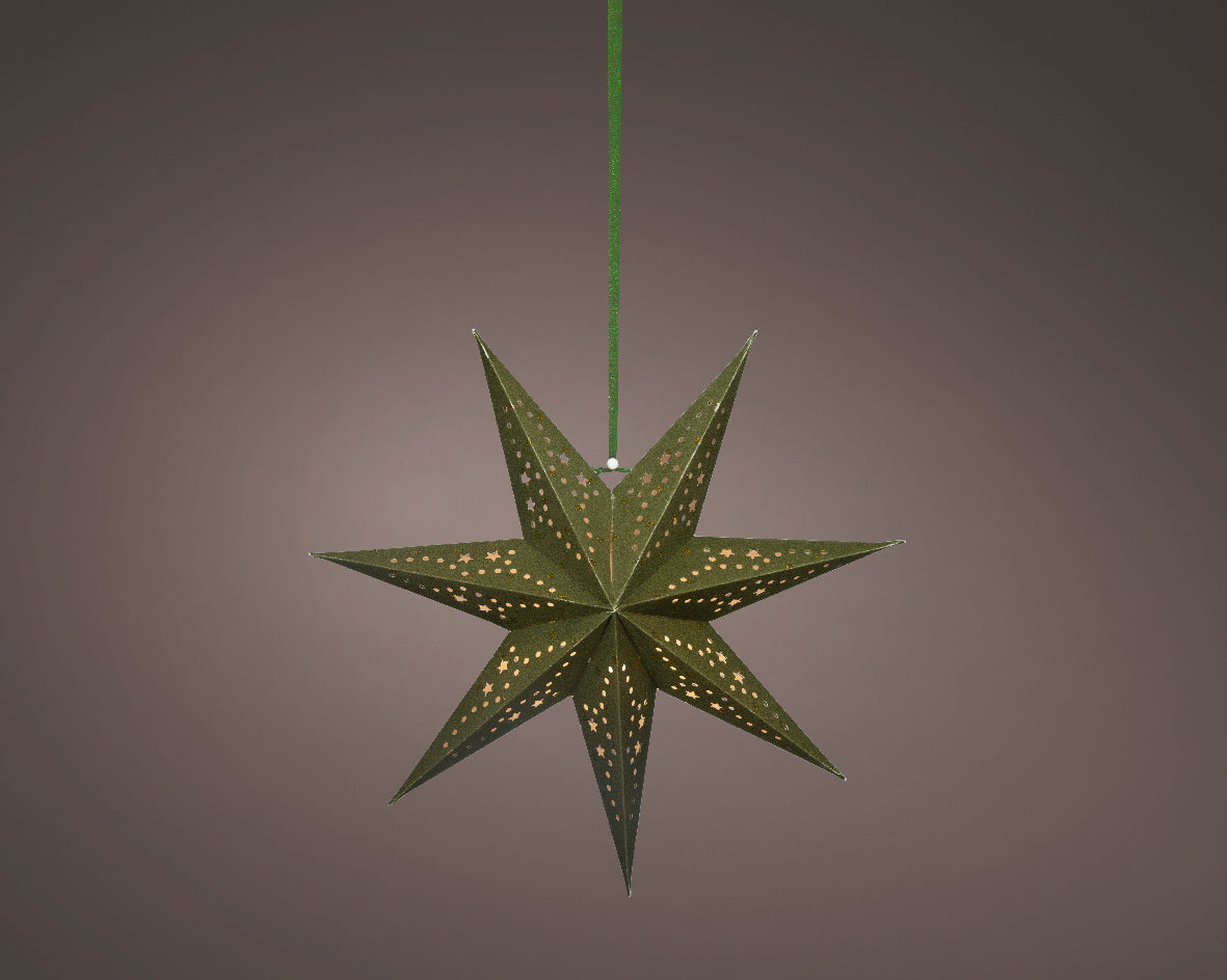 Papierowa gwiazda na baterie LED 38 cm zielona