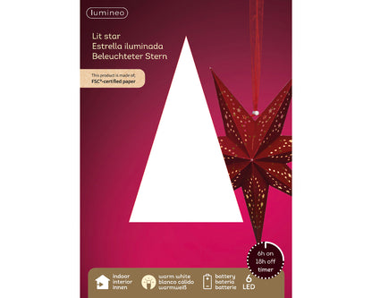 Papierowa gwiazda na baterie LED 38 cm czerwona