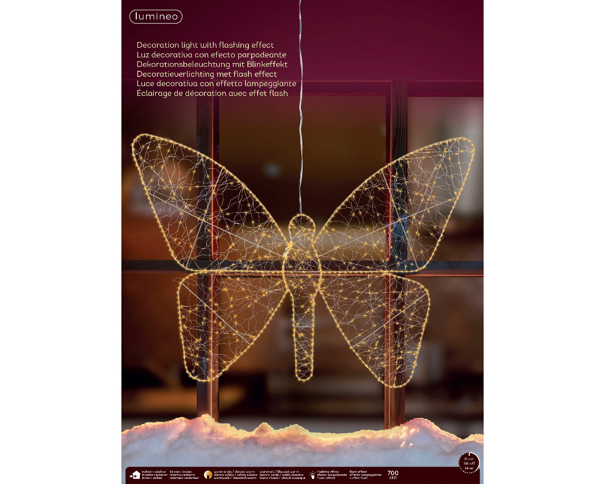 Motyl LED klasyczny ciepły XXL – 98 cm złoty na zewnątrz