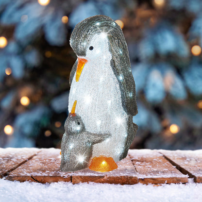 Pingwin LED mama z maluchem – 47 cm