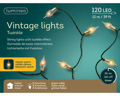 Lampki LED Vintage 120L – 11,9 m klasyczny ciepły - Zielony przewód