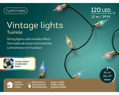 Lampki LED Vintage 120L – 11,9 m  Kolorowe – Zielony przewód