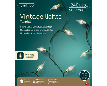 Lampki LED Vintage 240L – 23,9 m Ciepły biały Zielony przewód