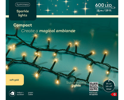 Kompaktowe Lampki LED z efektem migotania 600L - 18m ciepły złoty
