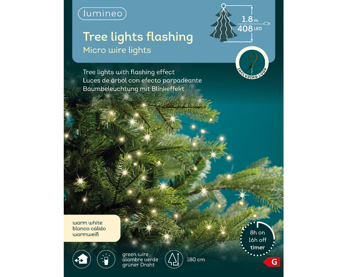 Ciepłe lampki choinkowe micro LED 1,8m FLASH na BIAŁYM druciku