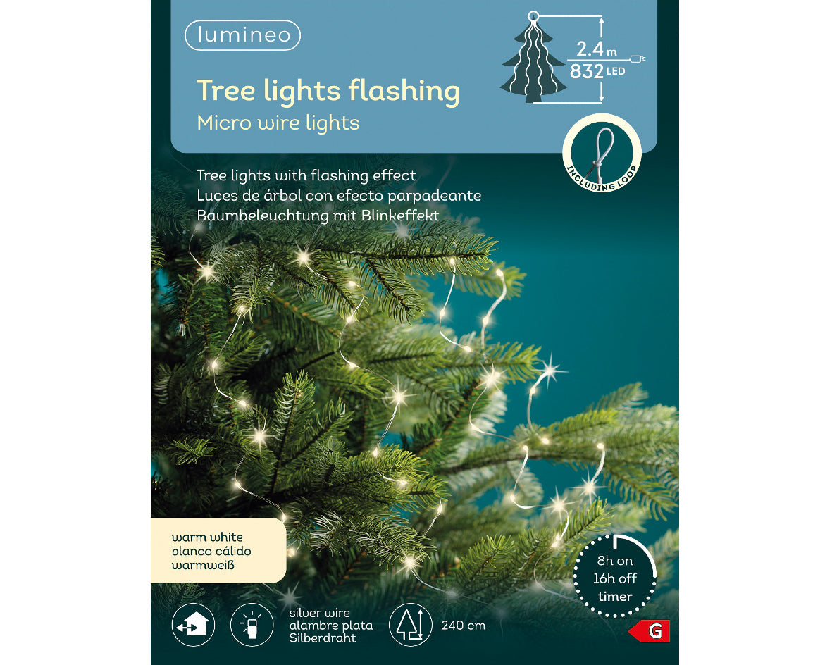 Ciepłe lampki choinkowe micro LED 2,4m FLASH na BIAŁYM druciku