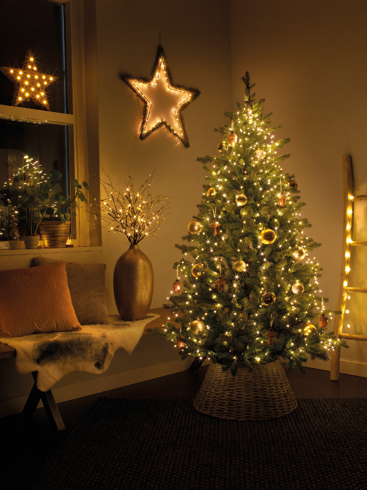 Ciepłe lampki choinkowe micro LED 1,8m FLASH na BIAŁYM druciku