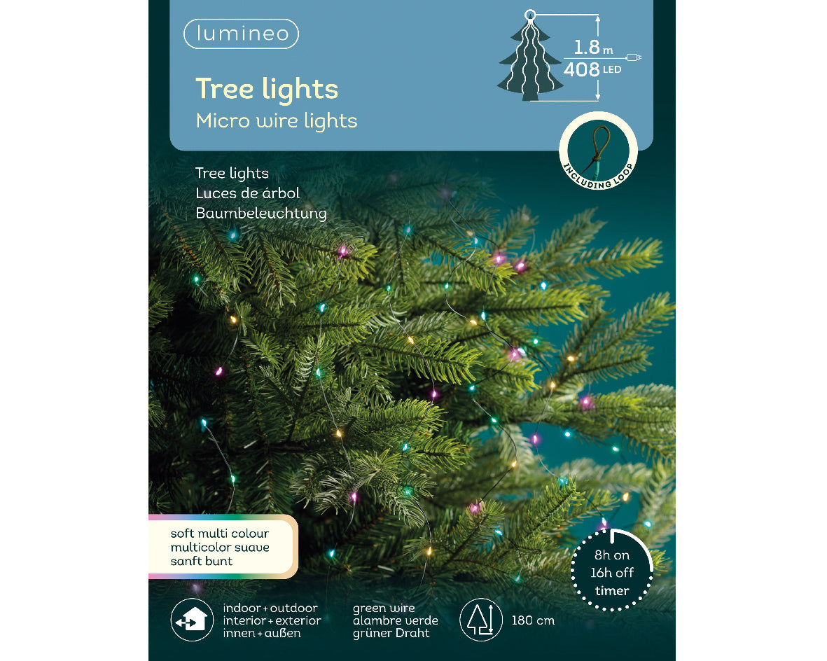 Kolorowe lampki micro LED 1,8m stałe na zielonym druciku