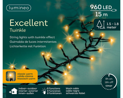 Gęste klasyczne Lampki LED 960L - 15m klasyczny ciepły 8 funkcji