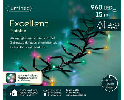 Gęste klasyczne Lampki LED 960L - 15m pastelowe 8 funkcji