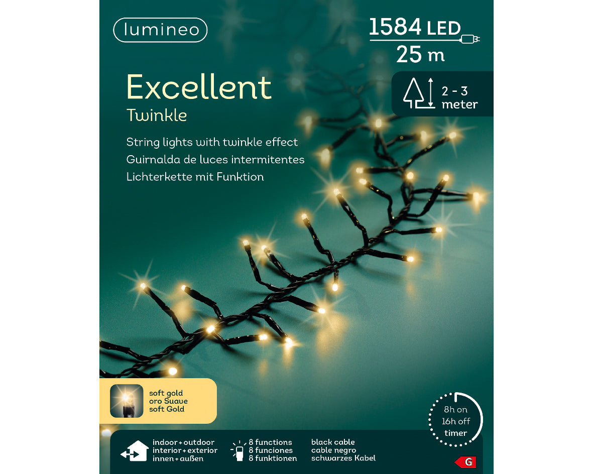 Gęste klasyczne Lampki LED 1584L – 25 m ciepły złoty 8 funkcji
