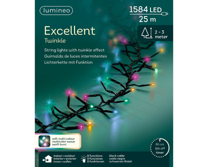 Gęste klasyczne Lampki LED 1584L – 25 m pastelowe 8 funkcji