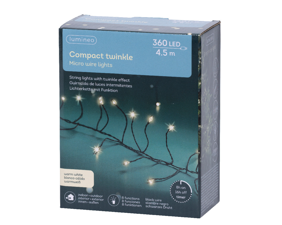 Klasyczne lampki LED 360L – 4,5 m ciepła biel 8 funkcji