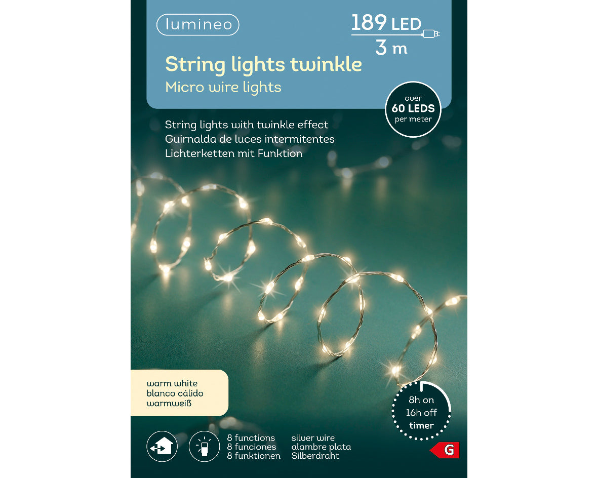 Gęsty przewód 3m LED 8 efektów świecenia (ciepły biały kolor)