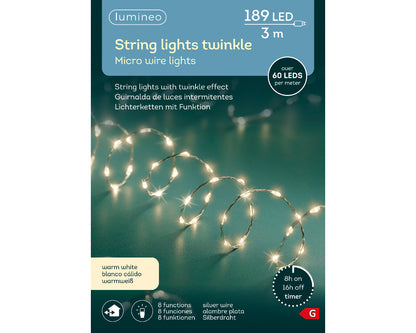 Gęsty przewód 3m LED 8 efektów świecenia (ciepły biały kolor)